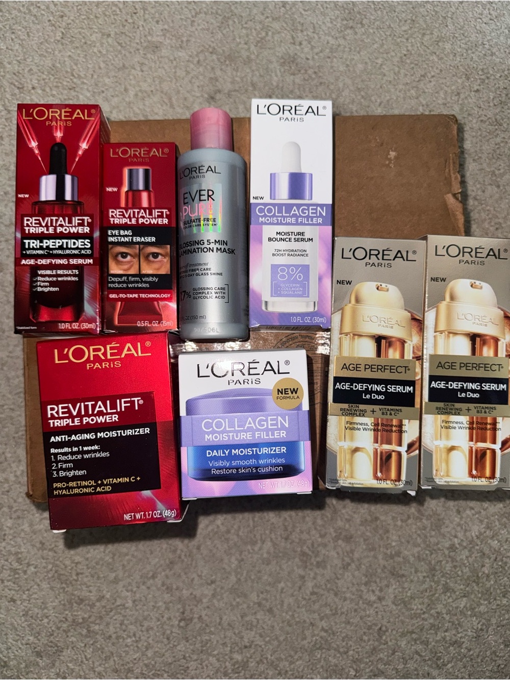 L'Oreal Paris Skincare Collection - Red, Gold, Purple, Pink & Silver Packaging